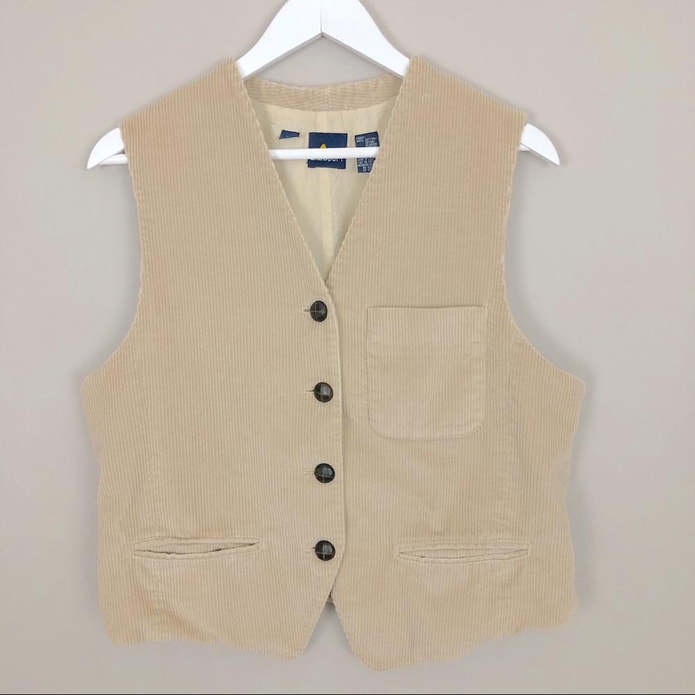 Vintage Cream Corduroy Button Down Liz Sport Vest